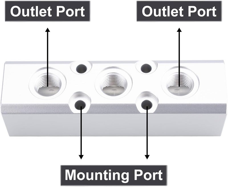MARSTEK 2PCS Air Manifold, 3 Way 5 Port Air Compressor Manifold, Aluminum Air Hose Inline Manifold Block Splitter, Pneumatic Manifold Air Distribution Block, NPT 1/2 Inch Supply Port, NPT 1/4 Inch Output Port - Image 5